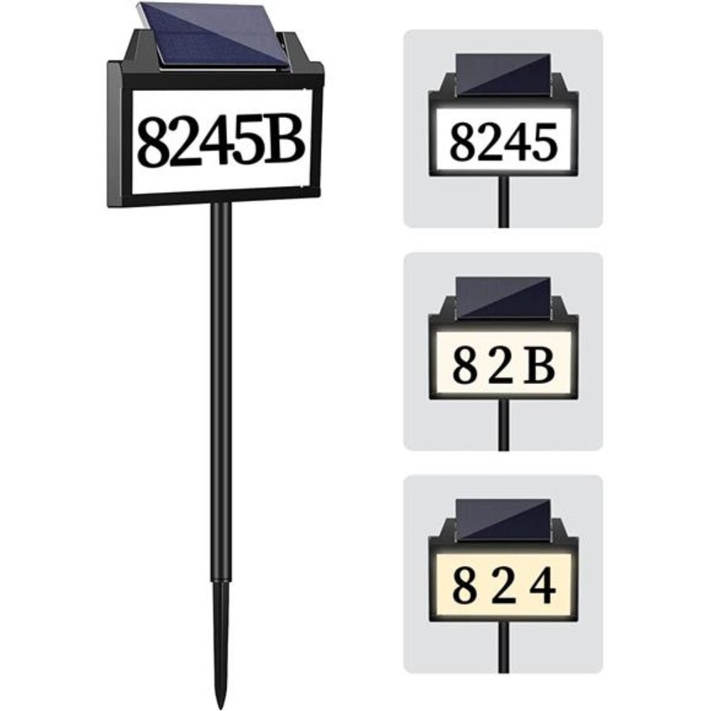 Solar Address Sign,House Number for Outside Rechargeable LED Illuminated Lighted